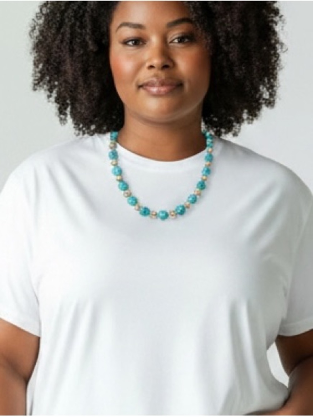 Milor Stainless Steel & Blue Turquoise Ball Bead Necklace - Picture 5 of 6